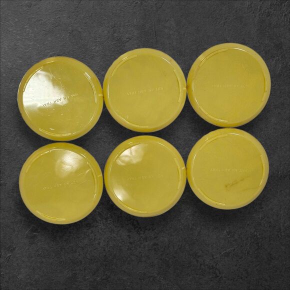 Set of 6 Vintage Yellow Plastic Coasters 3” Floral Embossed “Not an Ash Tray” - Picture 3 of 7